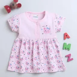 Bumzee Kids Baby Pink Cotton Printed Frock-picture-13