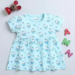 Bumzee Kids Powder Blue Cotton Printed Frock-picture-46
