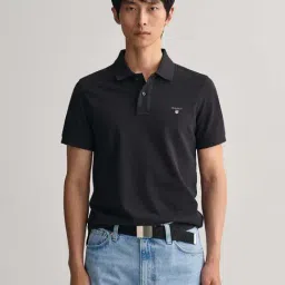 GANT Black Regular Fit Cotton Polo T-Shirt-image-23