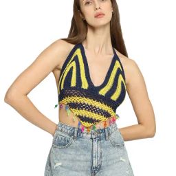 Smarty Pants Navy & Yellow Self Design Crochet Bikini Top-picture-49
