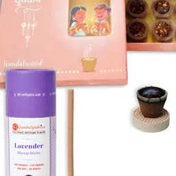 GaneshaSpeaks 15-Pcs Brown Sandalwood Dhoop Cup, Incense Stick & Lavender Dhoop Stick-image-30