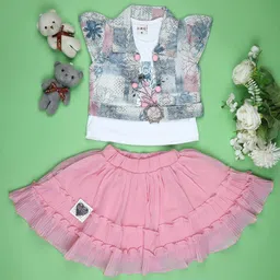 V-Mart Girls Printed T-shirt with Skirt-image-37
