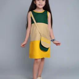 Pink Chick Girls Colourblocked Cotton Shift Dress With Matching Sling & Bow Clip-image-18