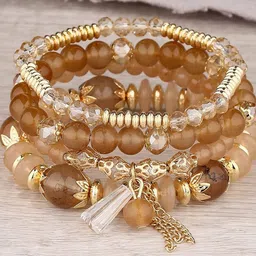 Shining Diva Fashion Set Of 4 Gold-Plated Artificial Beaded Elasticated Bracelet image 3