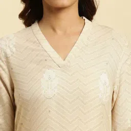 W Beige Printed Straight Kurta image 5