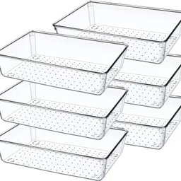boniry Drawer Storage Organizer 6 PCS | Drawer Organizer Trays Set Clear Plastic Storage Bins Bathroom Tray Dividers Acrylic Organizer | Dressing Table Organizer image 1