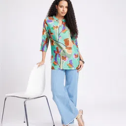 Anouk Rustic Floral Printed Mandarin Collar Straight Kurti image 3