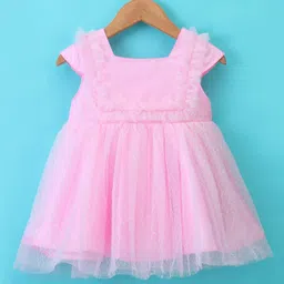 Babyhug Cap Sleeves Mesh Party Frock - Pink-image-16