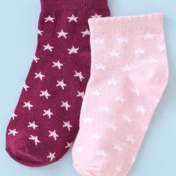 Honeyhap Premium Cotton Bamboo Non Terry Ankle Length Anti Bacterial Finished Stars Design Socks Pack of 2 - Red Plum & Tender Touch-picture-43