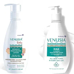 Dr Reddys Venusia Baby Intensive Moisturizing Lotion  For Dry and Ultra dry Skin .Contains Cocoa Aloe Mango & Shea Butters  300 g and Venusia Max Intensive Moisturizing Lotion For Everyday Use 300 g-picture-12