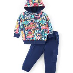 Babyhug Terry Knit Full Sleeves Hooded Sweatshirt & Joggers Set Text Print - Multicolour-picture-17