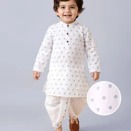 Babyhug Cotton Full Sleeves Embroidered Dhoti Kurta Set - White-picture-16