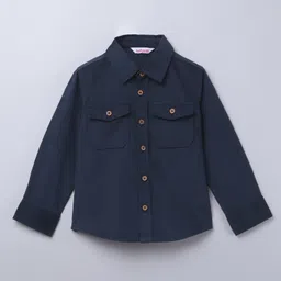 Taffykids Full Sleeves Solid Corduroy Shirt - Navy Blue-image-68