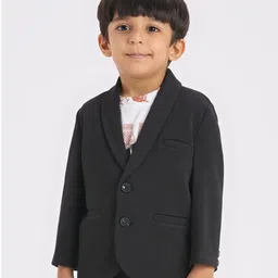 KIDS ISLAND Knit Full Sleeves Textured Blazer With United Text Printed Tee - Black-picture-10