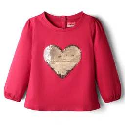 Babyhug 100 % Cotton Knit Full Sleeves Top with Sequined Heart - Red-picture-37