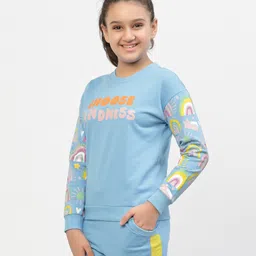 Spunkies Cotton Knit Full Sleeves Choose Kindness Text Printed Light Winter Sweatshirts - Blue-picture-10