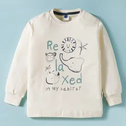 Teddy Interlock Knit Full Sleeves Night Suit With Animal Print - White & Navy Blue image 2