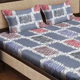 Myntra Elegant Homes Grey & Red Printed Fitted 300 TC King Bedsheet Set-2.50 m x 2.25 m image 2