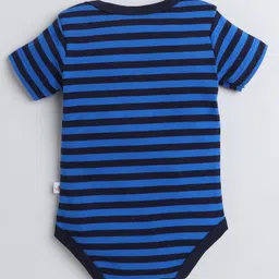 BUMZEE Half Sleeves Rugby Striped With Baby Elephant & Giraffe Printed Onesie - Blue image 4