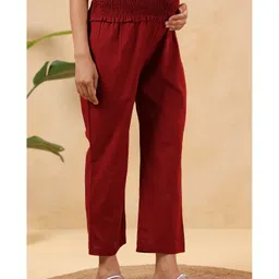 Ikk Kudi by Seerat Cotton Woven Solid High Waist Maternity Pant - Maroon image 4