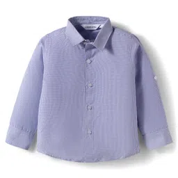 Mark & Mia Woven Full Sleeves Checks Party Shirt & Trouser Set With Bow & Suspender - Light Blue image 3