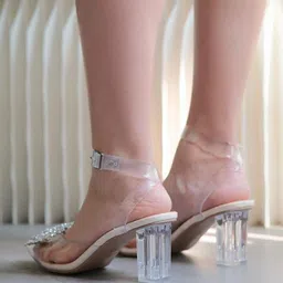 PURPLEHUNT Women Embellished Round Toe Block Mules Heels image 2