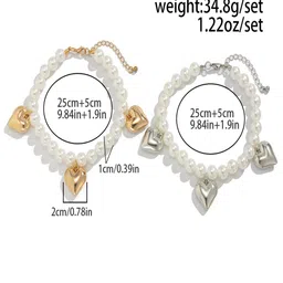 AQUASTREET Set of 2 Gold And Silver Plated Anti-Tarnish Pearl And Heart Anklets image 5