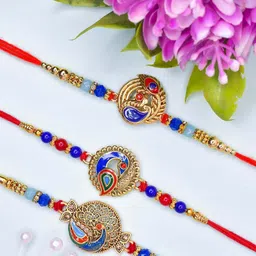 MEIRA JEWELLERY 5-Pcs Rakhi With Roli Chawal & Greeting Card-picture-17