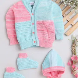 Little Angels Unisex Baby Colourblocked Woollen Cardigan Sweaters With Cap and Socks Set-picture-32
