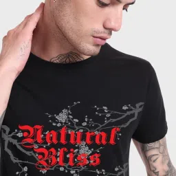 Bewakoof Black Regular Fit Graphic T-Shirt image 5