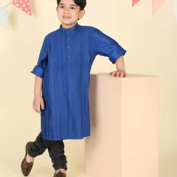 Fabindia Boys Blue Viscose Blend Solid Kurta image 5