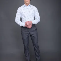 Daniel Hechter Sky Blue Cotton Blend Slim Fit Printed Formal Shirt image 5