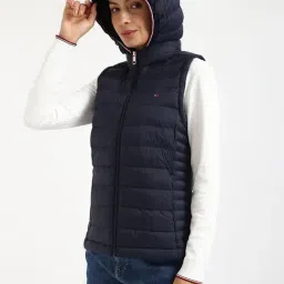 TOMMY HILFIGER Navy Polyamide Solid Sleeveless Jacket image 3