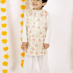 Little Bansi Kids Beige Cotton Embroidered Kurta Set-picture-24
