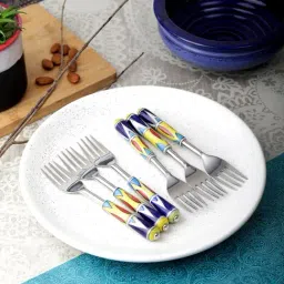 VarEesha Blue Steel and Ceramic Handle Forks - Set of 6-image-25