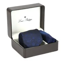 Louis Philippe Navy Blue Printed Tie & Pocket Square - Pack of 2-picture-21