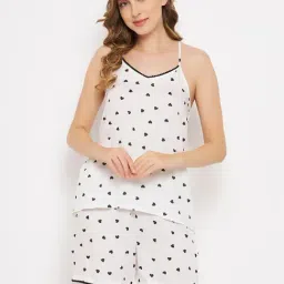 Clovia White Printed Cotton Camisole Top With Shorts-picture-16
