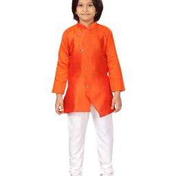 Aarika Kids Orange & White Straight Fit Full Sleeves Kurta Set-picture-21