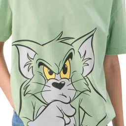 The Souled Store Mint Green Cotton Printed Oversized T-Shirt image 5