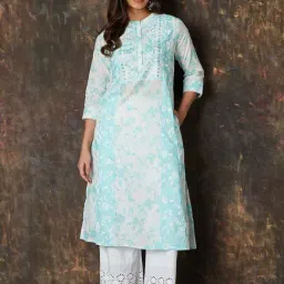 Melange by Lifestyle Blue Cotton Printed A Line Kurta-picture-27