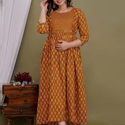 Tulsiram Ethnic Motifs Printed Maternity Fit & Flare Midi Dress-image-0