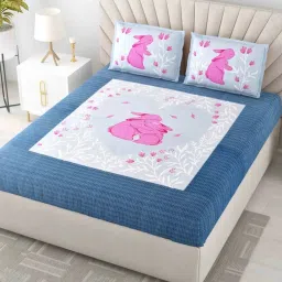 Living Roots Printed Blue 300 TC Cotton Bedsheet with 2 Pillow Covers image 5