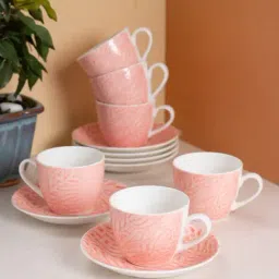 JCPL Fine Printed Pink Ceramic Cup & Saucer 180 ml - Set of 12-picture-21