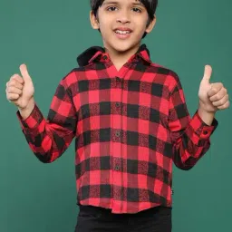 Tales & Stories Kids Red & Black Chequered Full Sleeves Shirt-picture-11