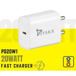 Syska white 20 w 3 a wall charger for mobile with detachable cable image 2