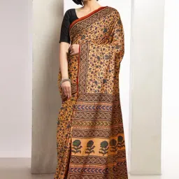 Unnati Silks Brown Cotton Printed Saree With Unstitched Blouse-picture-31