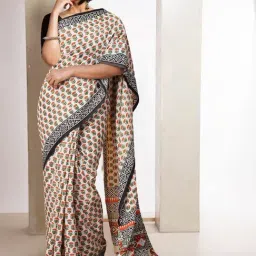 Unnati Silks Cream Cotton Printed Saree With Unstitched Blouse-image-74