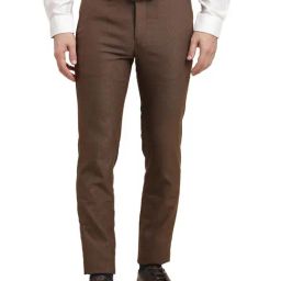 Turtle Brown Ultra Slim Fit Dobby Trousers-picture-21
