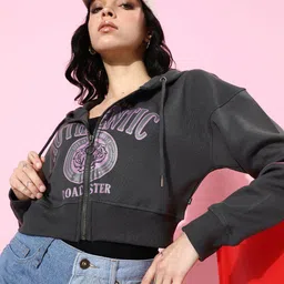 The Roadster Life Co. Printed Winter Discotheque-Very Varsity Hooded Crop Sweatshirt image 1