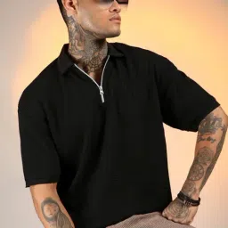 Campus Sutra Black Regular Fit Self Pattern Polo T-Shirt-picture-14